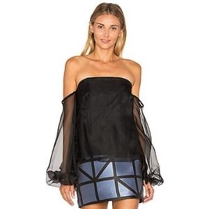Milly Gloria Silk Organza Top in Black